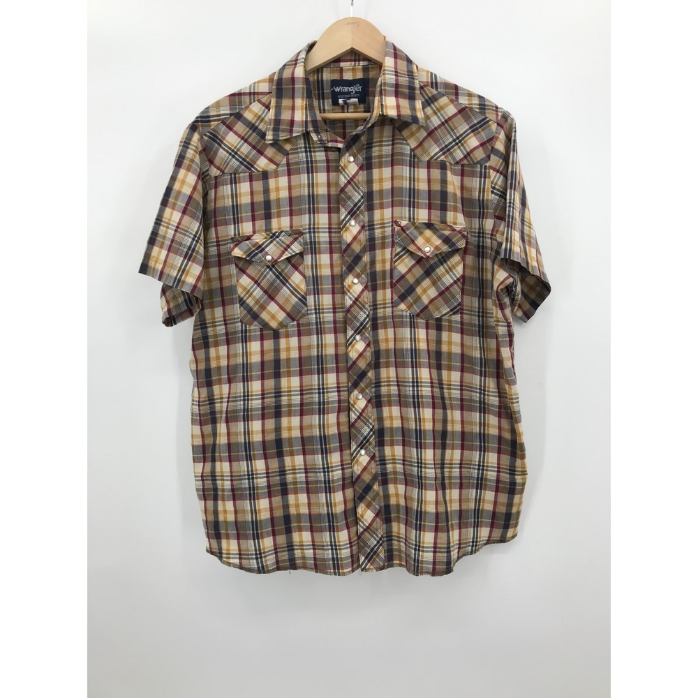 Wrangler Western multicolor plaid pearl snap shirt men's size Large *read*